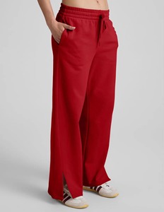 Pantalon de survêtement rouge en coton pour femme, coupe ample longue avec poches latérales, taille à cordon de serrage, ourlet fendu, décontracté, pour le printemps - Product Image 3