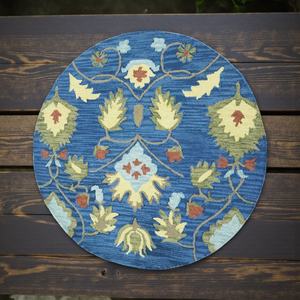 Tapis rond en laine tufté à la main, bleu, design abstrait moderne, tapis artisanal écologique pour salon et décoration intérieure - Product Image 4