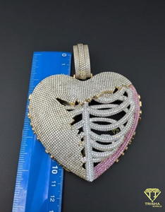 Colgante de Corazón Esqueleto de Lujo con Incrustaciones de Diamantes, Collar de Corazón Roto, Amuleto de Corazón para la Caja Torácica - Product Image 2