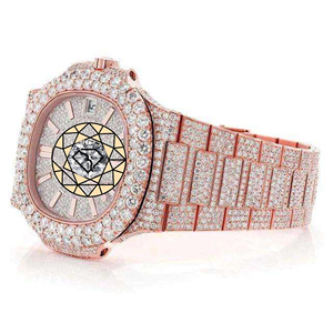 Reloj de pulsera de oro rosa con cristal templado, ventana de fecha y diamantes para hombre - Product Image 2