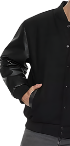 Blouson universitaire streetwear personnalisé pour homme, col montant, mélange de laine, manches en PU, bordure côtelée, fermeture à boutons-pression, devant en toile - Product Image 1