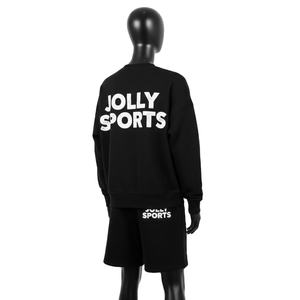 Conjunto de Sudadera y Pantalones Cortos de Felpa Francesa de Algodón y Poliéster para Mujer, Negro y Blanco, con Logotipo Estampado en Toda la Superficie - Product Image 5