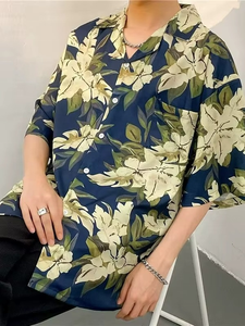 Trendy Hong Kong Style Summer Hawaiian <b>Floral</b> Short-Sleeved Poplin <b>Shirt</b> Loose Casual 6XL Full Print ODM Knitted for <b>Men</b> Women - Product Image 2