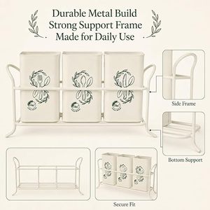 Cutlery Storage Holder Set 3 Tier Rectangular Kitchen Organizer Minimalist Style Durable Tableware <b>Rack</b> White - Product Image 6
