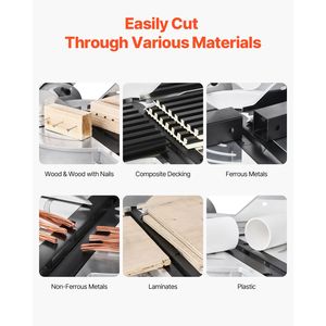 Sega a troncare composta con lama a taglio singolo da 10 pollici, motore da 15 Amp, 60 denti, con cavo, regolazione angolare di precisione da 0-45 gradi, allineamento LED, seghe elettriche - Product Image 2