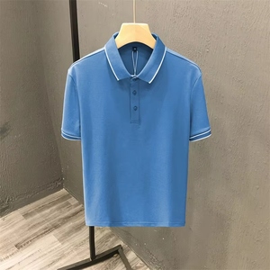 Men's Half Sleeve Polo Shirt Breathable Knitted Fabric Striped Embroidery <b>Design</b> Custom Logo Casual Fashion Summer - Product Image 2