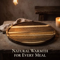 Plateau de service rond en bois d'acacia de 30 cm, plateau en bois à grain naturel pour restaurant, style Wabi-sabi, assiette pour sushis et décoration