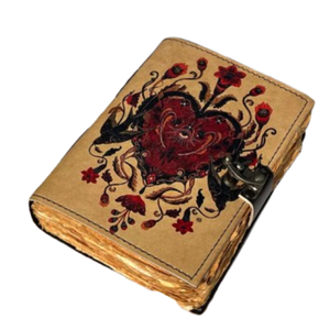 สมุดบันทึกทำมือหนังแท้พิมพ์ลายศิลปะ "Swallow Love" ดีไซน์ลายหัวใจพฤกษศาสตร์ พร้อมตัวล็อคโลหะแบบ C ของขวัญวาเลนไทน์ - Product Image 2