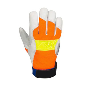Guantes de Trabajo de Seguridad para Mecánicos, de Piel de Cabra Resistente, con Banda Reflectante y Palma Acolchada, Cierre de Muñeca Ajustable - Product Image 4