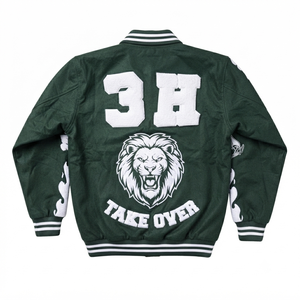 Custom Green 100% Polyester <b>Running</b> <b>Jacket</b> Chenille Patches Streetwear Unisex Summer Outerwear Hip Hop Casual Waterproof - Product Image 4