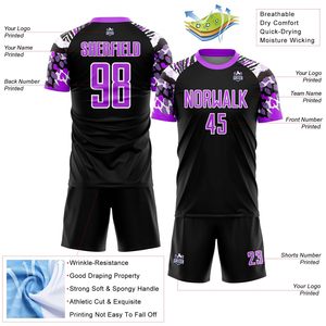 Custom Sublimated Soccer Uniform Black Purple Leopard Print Crew <b>Neck</b> Short Sleeve Moisture Wicking Unisex Adult Athletic Wear - Product Image 3