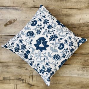 Housse de coussin carrée décorative en toile de coton imprimée à la main en Inde, 40 x 40 cm - Product Image 1