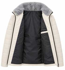 Veste matelassée beige pour homme avec col montant en fausse fourrure, fermeture éclair, coupe-vent, manteau d'hiver - Product Image 3