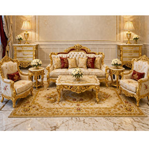 Ensemble de canapés à dossier haut Princely pour maison de style manoir, style baroque luxueux, 5 places, finition dorée, meubles de salon en bois, Canada - Product Image 1