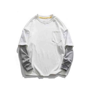 Camiseta de manga larga doble capa con lavado ácido informal para hombre, personalizada por fabricantes - Product Image 1