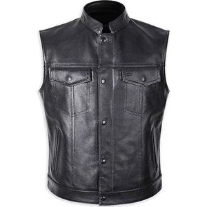 Gilet de moto en cuir pour homme, design simple, doublure intérieure douce, fermeture à boutons-pression, pour le tourisme à moto. - Product Image 4