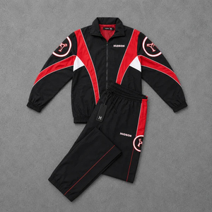 Men's Sporty Tracksuit <b>Set</b> Black Red White Color Blocking <b>Knitted</b> Polyester Breathable Spring Hooded Zipper Jacket Pants Leopard - Product Image 3