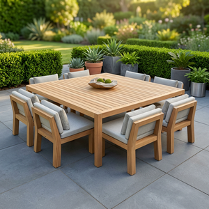 Ensemble de salle à manger d'extérieur en bois ou en aluminium, table et chaises de jardin en bois, mobilier de patio pour hôtel et complexe hôtelier, ensemble de sièges de jardin pour villa - Product Image 5