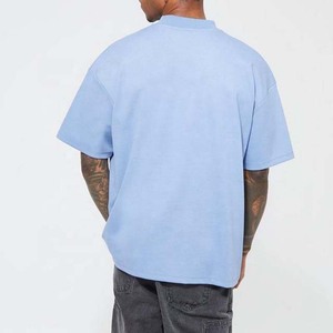 2026 Light Blue Men's Oversized Short Sleeve Plain Cotton T-Shirt Casual O-Neck Solid Color Jersey Fit - Product Image 2