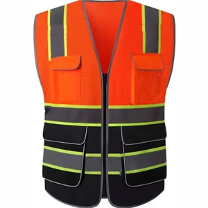 Gilet de sécurité en maille bleue pour homme avec bandes réfléchissantes, fermeture éclair sur le devant, col en V, vêtements de travail décontractés, respirant, design multi-poches - Product Image 5