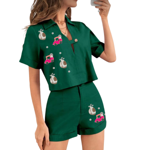Nouveautés 2025 – Ensemble 2 pièces décontracté pour femme, haut et short de golf brodés de sequins, tissé, respirant, avec logo personnalisé, faible MOQ - Product Image 2