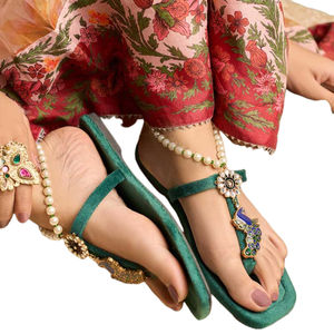 Sandales faites à la main personnalisables, tendance mode, doublure en velours doublement rembourrée, antidérapantes, imprimées vert bouteille, pour toutes les saisons - Product Image 1