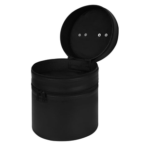 Premium Handmade Heavy Duty Black Imitation Leather Fez <b>Hat</b> Carry Case Double Layer Zipper Storage <b>Box</b> with Custom Embroidery - Product Image 5