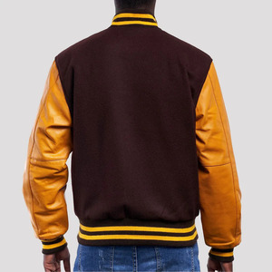 Wholesale <b>Men</b>’s Wool & <b>Leather</b> Varsity <b>Bomber</b> Jacket Premium Wool Body Genuine <b>Leather</b> Sleeves Ribbed Cuffs & Snap Button Street - Product Image 3