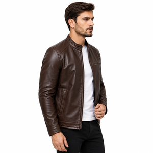 Blouson en cuir décontracté pour homme, doublure douce, fermeture éclair robuste, panneaux durables, poches sécurisées, coupe-vent, écologique, idéal pour le temps frais - Product Image 4