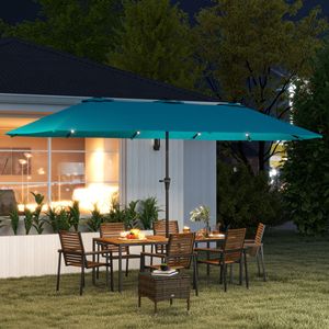 Ombrellone da Giardino Blu da 2,7 m con Luci Solari e Manovella, Ombrellone a Doppia Faccia per Cortile, Grande Dimensione per Giardino e Piscina - Product Image 2
