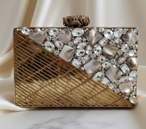 Bohemian Acrylic Resin Clutch <b>Bag</b> <b>Storage</b> <b>Bag</b> with Gold Coil Handle & Natural Stone Embellished for Wedding Party Evening Purse - Product Image 5