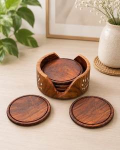Handcrafted Solid Wood Tea Coffee Coasters Set Natural Two Tone <b>Wooden</b> Drink <b>Mats</b> for Home Dining <b>Table</b> Decor Gift - Product Image 6