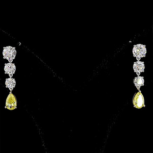 Pendientes de Diamante Cultivado en Laboratorio, Color Amarillo Intenso, Corte Redondo, Oro 10K 14K 18K, Plata 925 935 - Product Image 2