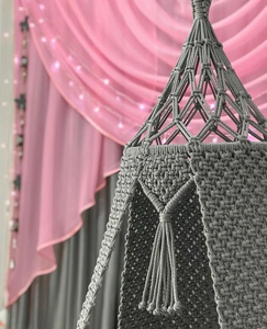 72" Macramé <b>Hammock</b> Swing Chair for Home Décor Cotton Hanging Swing for Indoor Outdoor Playroom Patio Grey & Red - Product Image 2