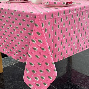 Pink Printed Cotton <b>Tablecloth</b> With Green Leaf Pattern Classic Style Home Use - Product Image 4