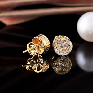Pendientes de Plata 925 con Moissanita de Lujo, Corte Redondo y Baguette, Tono Dorado, Brillantes y Elegantes, Regalo de Joyería para Mujer - Product Image 4
