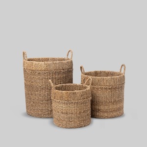 Juego de 3 cestas de almacenamiento de mimbre tejidas a mano, cestas de almacenamiento artesanales, venta al por mayor, ecológicas, hechas en Vietnam - Product Image 1