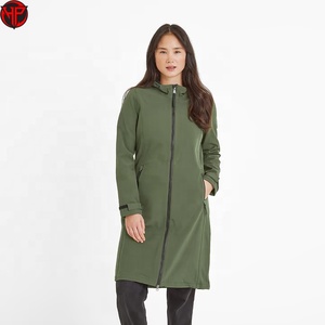 Veste softshell vert foncé pour femme, longue, zippée, coupe-vent, imperméable, respirante, pour course en plein air - Product Image 1