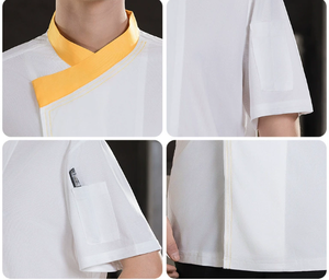 เสื้อเชฟแขนสั้นระบายอากาศดีสำหรับฤดูร้อน คอปกแบบบล็อก สำหรับทำงานในโรงแรม ร้านอาหาร ครัว ชุดยูนิฟอร์มเชฟ 男女兼用 - Product Image 6