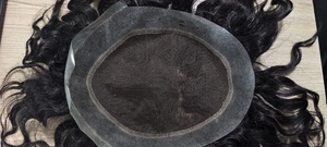 Prothèse capillaire naturelle noire ondulée en cheveux humains, base en dentelle et PU, nouée à la main pour hommes - Product Image 5