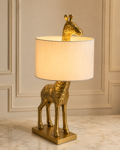Large Modern <b>Giraffe</b> <b>Table</b> <b>Lamp</b> Gold Finished Metal Base Fabric Shade Neon Bulb Rectangle Indoor Living Room Use Luxury - Product Image 3