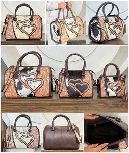 Grand sac de voyage en cuir de vachette façonné à la main, motif cœur, sac à main vintage floral, parfait pour les femmes - Product Image 3