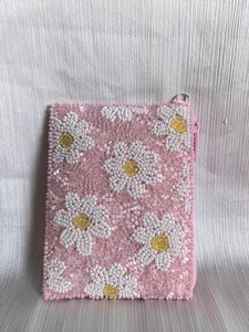 Porte-monnaie marguerite rose perlé, fait main avec perles de rocaille, petit portefeuille, pochette florale Coquette, couleur et taille personnalisables, style classique - Product Image 5