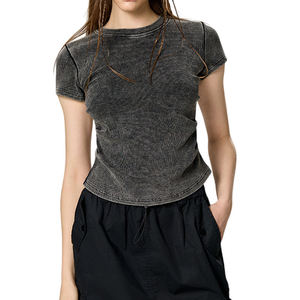 Womens Cropped Short Length Tshirt 180gsm O-neck Slim Fit Custom logo Screen Print Streetwear Knitted Women <b>Top</b> - Product Image 5