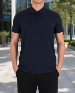 Wholesale <b>Men's</b> Black Solid Hip Hop Style Embroidered Knitted Short Sleeve Quick Dry Shirt Custom Logo Breathable Comfortable - Product Image 6