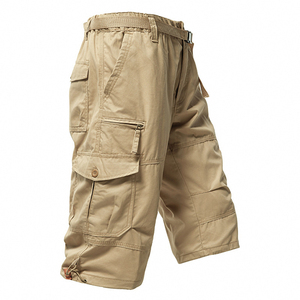 Pantalones Cortos Cargo de Color Sólido para Hombre, con Bolsillos, Cierre con Cordón, Estilo Workwear, Cintura Media, Material de Lona - Product Image 3