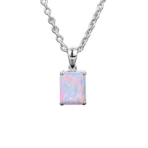 Fire <b>Opal</b> Baguette 10x5 MM Charm Pendant <b>Necklace</b> – 925 Sterling Silver Prong Set Jewelry - Product Image 1