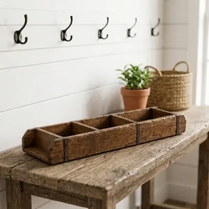 Molde Triple de Ladrillo de Madera para Macetas, Bandeja de Almacenamiento, Tira de Hierro Artesanal, Decoración Rústica para Jardín, Entrada, Sala de Estar, Hogar, Hotel - Product Image 5