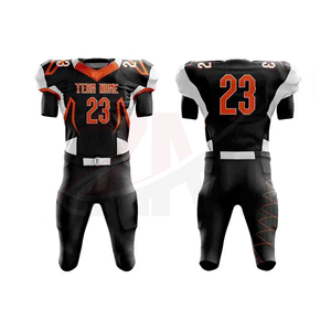 Ensemble d'uniformes de football américain noir et orange, impression par sublimation, polyester respirant, équipement d'équipe pour hommes adultes - Product Image 1