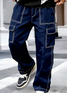 Pantalones Cargo Azul Marino para Hombre Hardihood International, Cintura Elástica, Múltiples Bolsillos, Estilo Ropa de Trabajo, Poliéster/Algodón Transpirable - Product Image 4